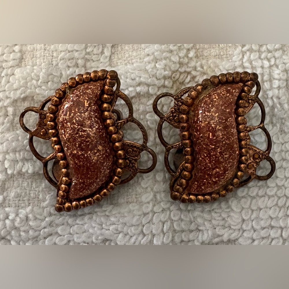 Vintage Copper Tone Clip-On Earrings